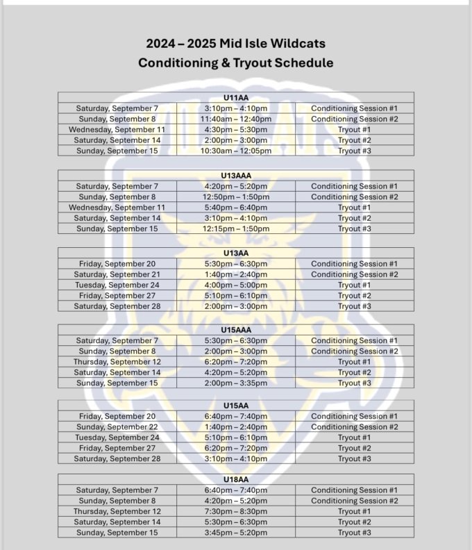 Tryout Schedule